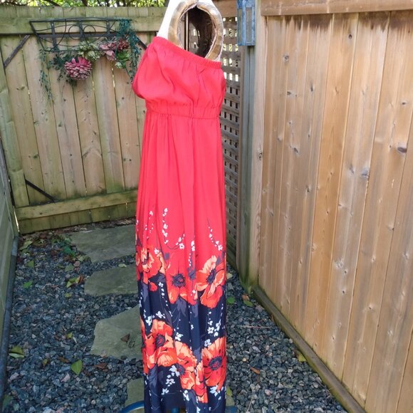 Strapless Red Dress Size Small Chic by Jacob Red Floral Border - Picture 5 of 9